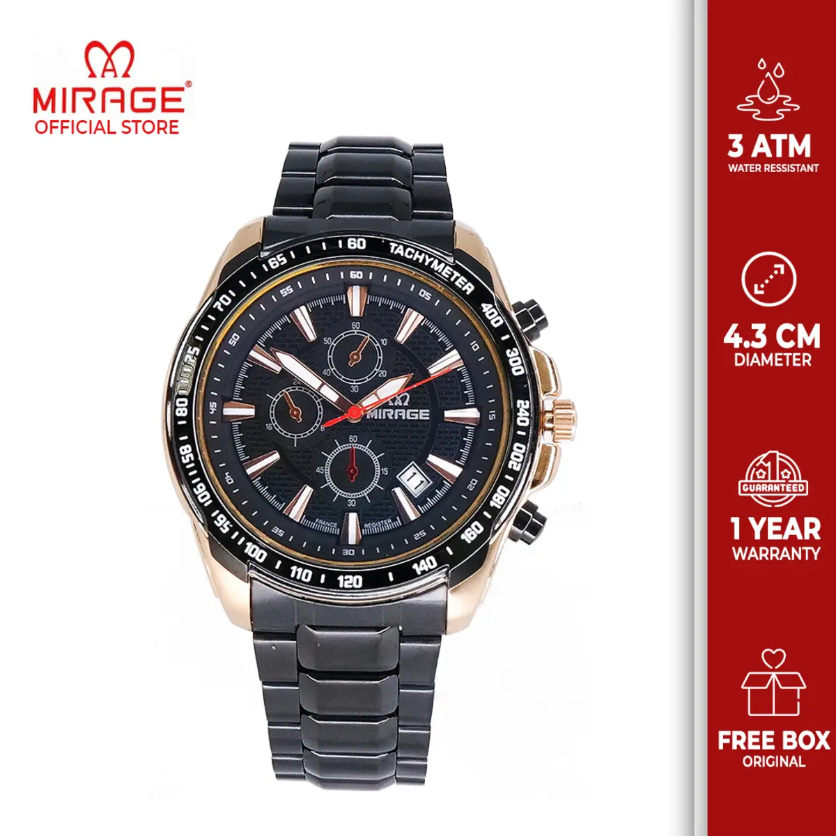 Mirage Watch - Official Store Original Jam Tangan Pria Mirage Hitam Rosegold Tahan Air Garansi 8305PH stainless watches  Kaca jam  tangan gibran