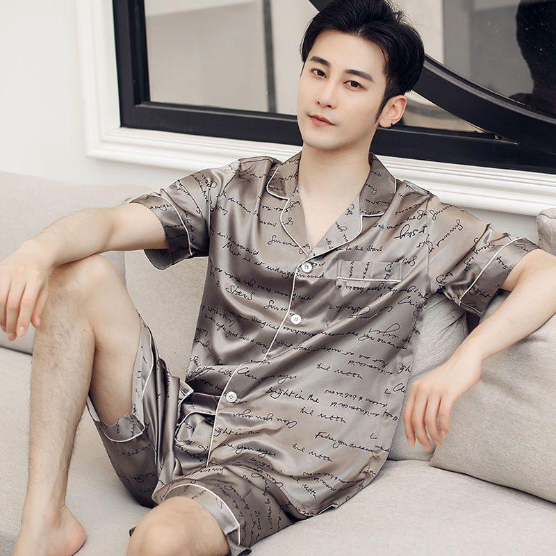 Bộ Đồ Ngủ Lụa Lạnh Dành Cho Nam Giới, Mỏng Mùa Hè, Quần Đùi Ngắn Tay, Lụa Nhân Tạo Cao Cấp, Ngoại Cỡ, Thích Hợp Mặc Nhà Mùa Hè, Bộ Đồ Áo Menswear Nhung 8