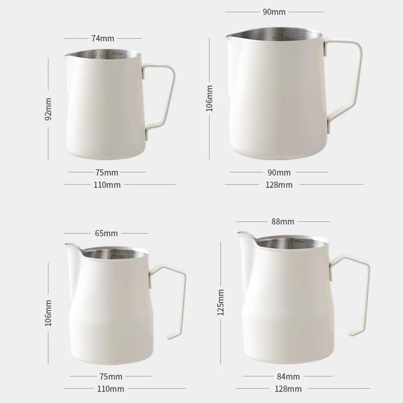 Product Introduction of Coffee Milk Frothing Pitcher Jug 304 Stainless Steel With Scale Latte Steam Coffee Paint Process Kitchen Cafe Accessories 22