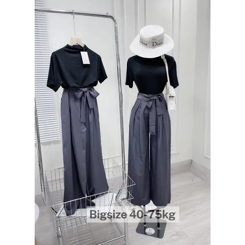 Quần Ống Rộng Phối Dây Nơ To( CÓ BIGSIZE 40- 75KG ) Liền Cạp Cách Điệu 1 Bên Dễ Phối Đồ-XMHH-mã 6324 4