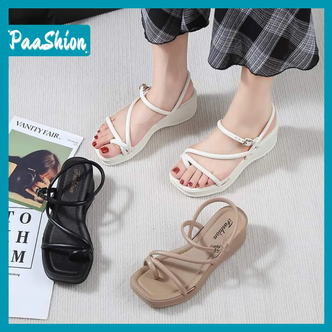 PaaShion  (+1 if slim, +2 if malapad/mataba ang paa)Korean 2inches Open Toe Strap Heeled Sandals For Women
