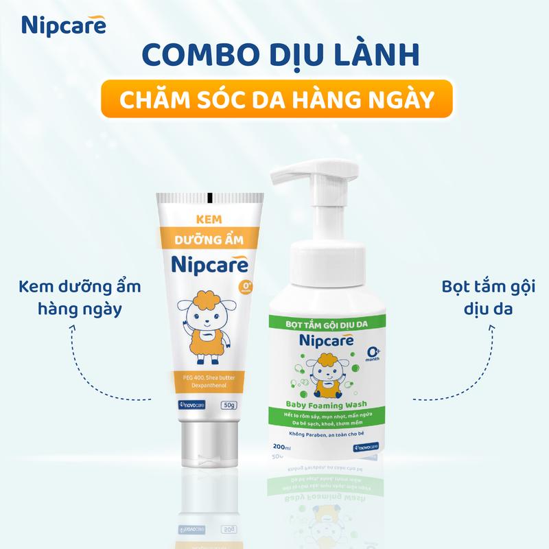  Combo dịu lành chăm sóc da hàng ngày Kem dưỡng ẩm Nipcare 50g và Bọt tắm gội dịu da Nipcare 200ml Cho Bé 