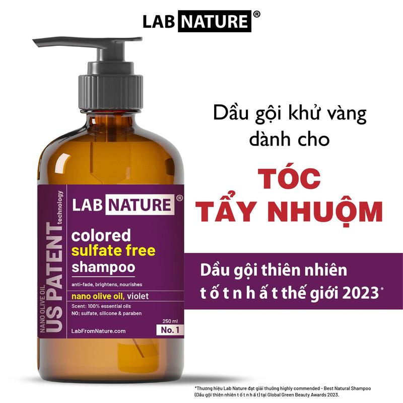 Dầu Gội Tím Khử Vàng, Giữ Màu Tóc Tẩy Nhuộm Lab Nature No.1 Colored - Công nghệ Nano Dầu Olive - 250ml