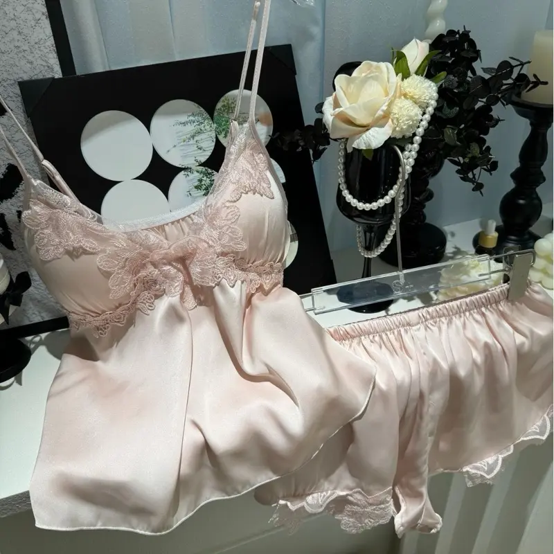 [BN66] - ( Có đệm v1 ) Bộ ngủ lụa cao cấp hoa Hồng xinh xắn  - lụa qccc