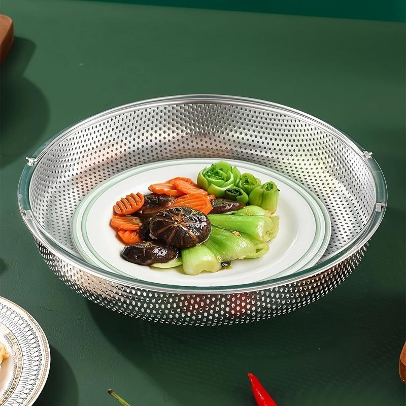Product Introduction of Stainless Steel Steamer Basket, 1 Count Household Draining Basket with Handle, Multi-use Kitchen Gadget for Fruits & Vegetables, Utensils 4