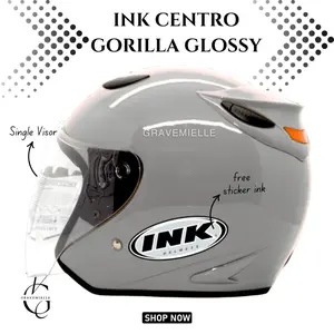 Helm Half Face Centro Sticker INK Single Visor SNI Pria Wanita Dewasa Helmet Kaca Clear Smoke Helem Murah