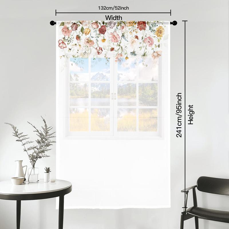 Product Introduction of Floral Pattern Door Curtain, 1/2 Counts Flower Printed Curtain with Rod Pocket Design, Home Decor for Living Room Bedroom Study Room 2