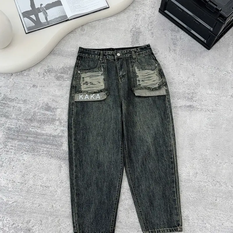 Baggy KAKA NS1380- QUẦN BAGGY  BIGSIZENTÚI LỘ THEU CHỮ  CẠP THƯỜNG  -không co dãn bigsize ( 55-85kg) Pants 4