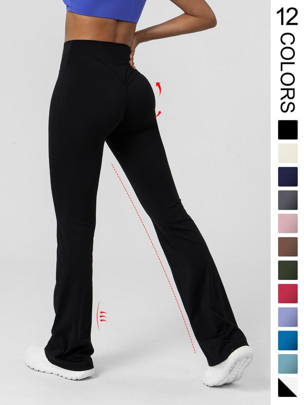 Women's Basic Plain High Waist Slim Flare Leg Yoga Pants, Solid Bell Bottom Sports Trousers for Workout Gym Fitness, Women's Joggers 0