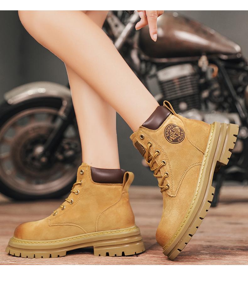 Product Introduction of Worker Boots Genuine Leather Retro Martin Boots for Women British Style High-Top Trendy Worker Boot Fashion All-Matching Girl Walking Shoes Shoes Footwear Comfort Fasciitis Decor Onyx sport  shoes  men tennis  shoes 15