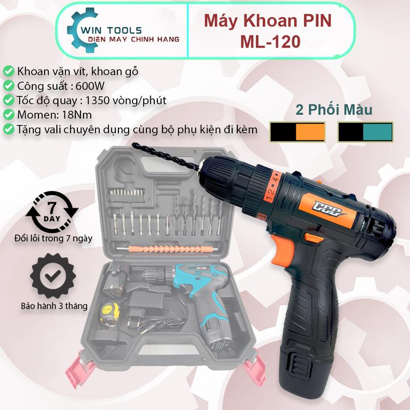 Máy khoan pin 12v ML120 công suất 600w có đảo chiều và đèn LED,  trang bị 18 cấp trượt | Tặng bộ phụ kiện 24 chi tiết