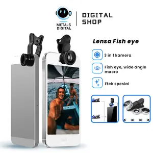 3in1 Lensa Kamera Fisheye / Wide Angle HP/ Macro / Lensa Zoom Dengan Klip on Untuk Smartphone Fisheyes