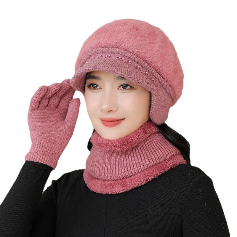 Mũ Lông Thỏ, Trung Người Già Và Cao Tuổi, Nữ Mùa Thu Và Mùa Đông, Phong Cách Phương Tây Dễ Phối Đồ Mũ Dệt Kim Mỏ Vịt, Ấm Áp Với Miếng Bông Tai Nhung, Mũ Len 4
