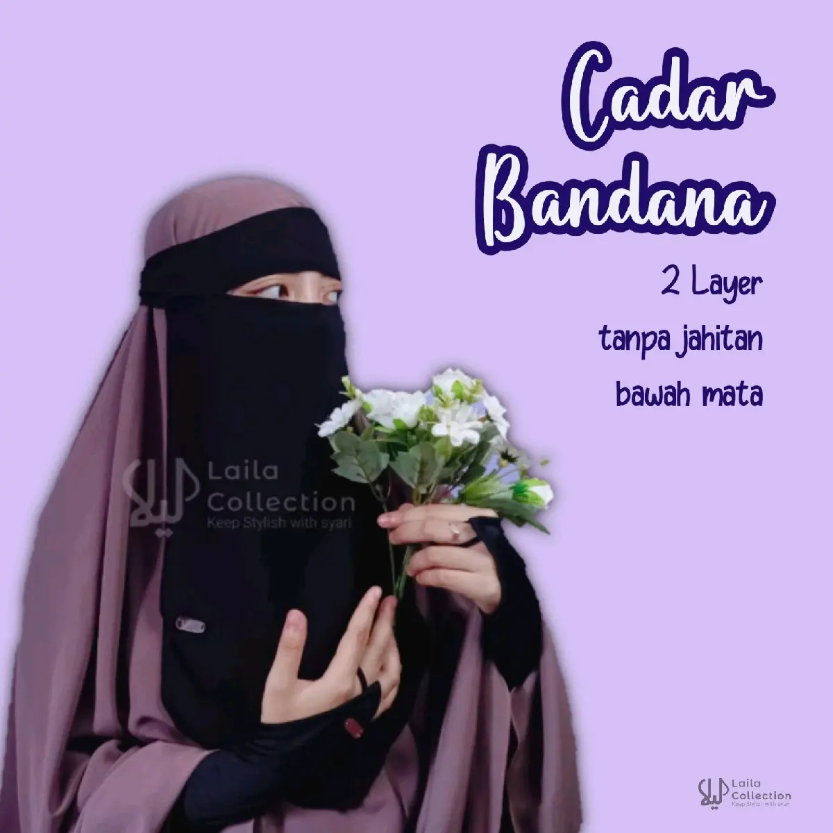 Cadar Bandana 2 layer Ceruty Doll Hitam Nyaman
