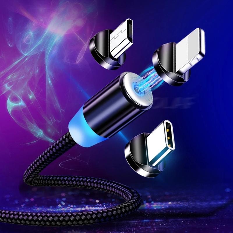 Cáp sạc từ tính, Tương thích với Apple, Android và Type-C, Sạc siêu nhanh 5A, Sạc từ tính mù 360 độ, Thích hợp để sạc