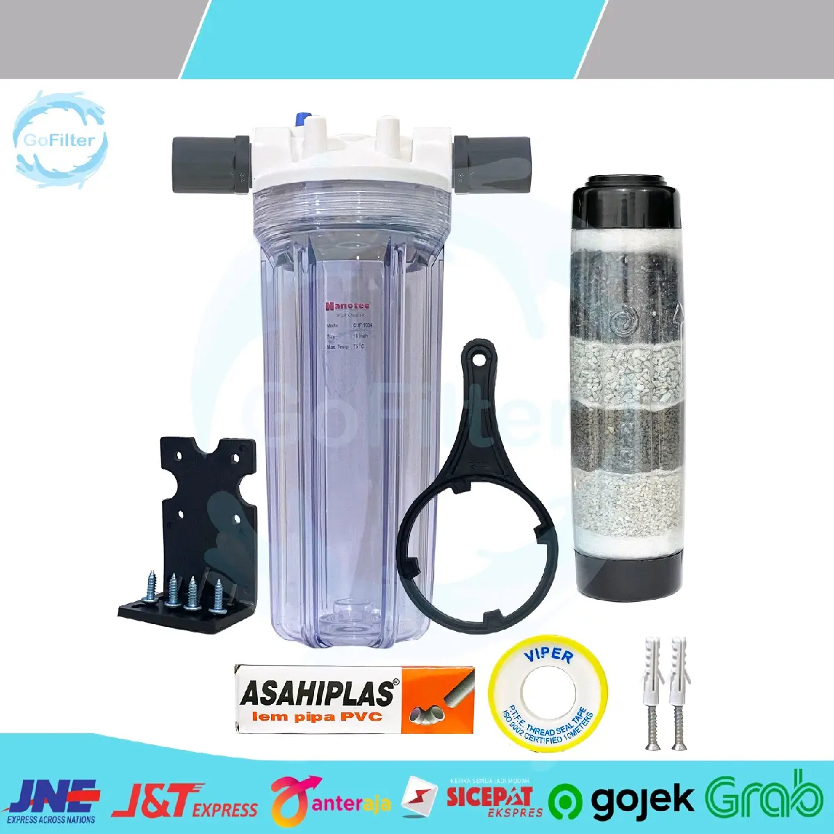 PAKET 1 TAHAP CARTRIDGE FILTER AIR 4 in 1 + HOUSING NANOTEC 10 INCH SIAP PAKAI AIR SUMUR KOTOR PAM PDAM BAU BESI KERUH KUNING APARTEMEN RUSUN