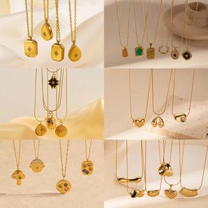 Kalung Keluli Titanium, Emas, Reka Bentuk Tinggi, Geometrik, Mudah dan Serba guna, Loket Kreatif, Rantai Tulang selangka Kolar Jewelry Necklaces amman  thali  set lustful  jewelry