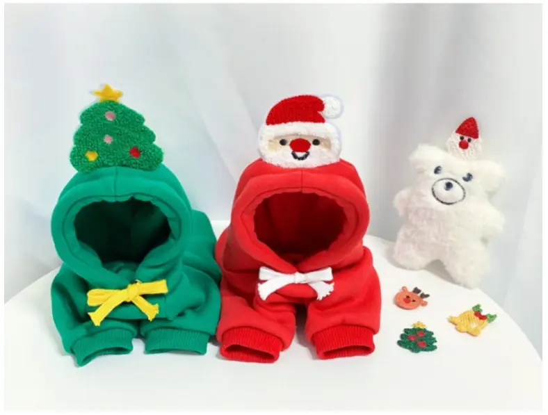 Áo nỉ hoodie giáng sinh dành cho chó mèo hình cây thông và ông già noel 3