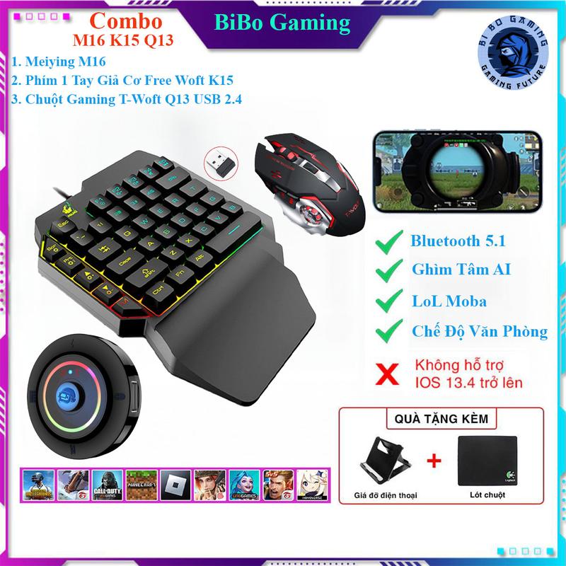 Combo Meiying M16, Bộ Chuyển Đổi Gaming Bluetooth 5.1, Hỗ trợ ghìm tâm AI, Bàn Phím Giả Cơ Free Wolf K15 và Chuột Gaming, Hỗ trợ chơi game PUBG Mobile, Free Fire, Liên Quân, MineCraft, Roblox