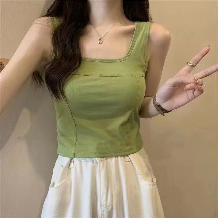 Product Introduction of Korean Style All-Match Sweet Hot Girl Sleeveless Slim Fit Four Seasons Camisole Women with Chest Pad Inner Wear Outer Wear Bottoming Top Women 3