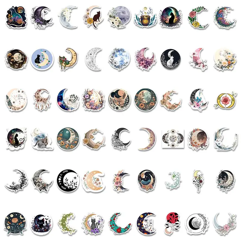 Moon & Flower & Star & Moon Pattern Sticker, 54pcs/pack Waterproof Self Adhesive Decor Paper, Decor Sticker for Gift Greeting Card Water Bottle Laptop 4