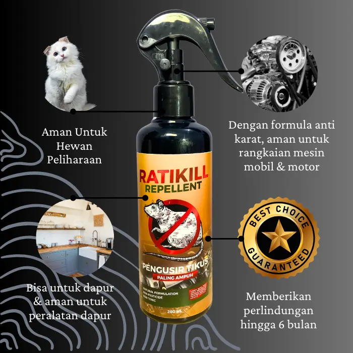Ratikill Pengusir Tikus Untuk Rumah, Gedung & Mobil Ramah Lingkungan Aman Untuk Hewan Peliharaan Tanpa Bahan Berbahaya 4