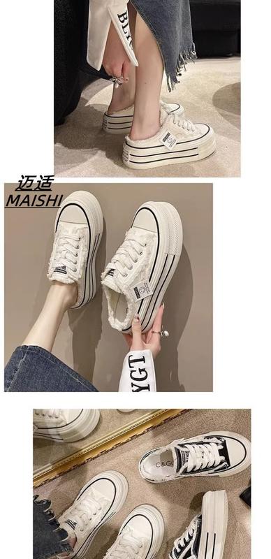Product Introduction of Canvas Slippers for Women Summer Wear 2023 New Toe Cap Semi Slipper Thick Bottom Casual All-Match Heel-Free Lazy Women's Shoes 8