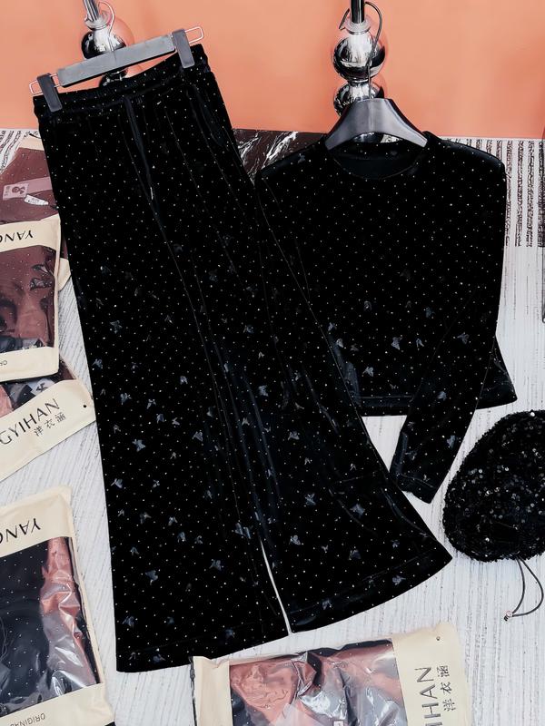 Sét Nhung Bướm đính đá mix quần xuông dài Mã 01 Nữ