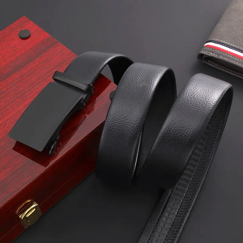 PROMO Sabuk Gesper Ikat Pinggang Full Hitam Kuilt PU Formal Casual Automatic Kepala Buckle Besi Bisnis Murah Untuk Acara Kantor Kerja Rel Otomats 1