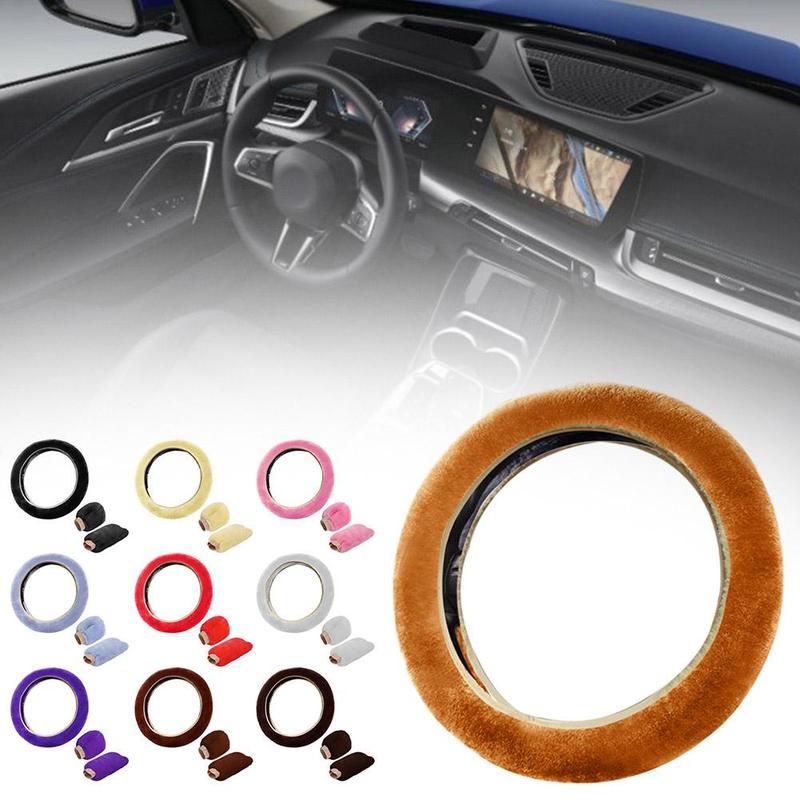 Universal Warm Plush Car Steering Wheel Cover Gearshift Women Protector Soft Decoration Y4J5 5
