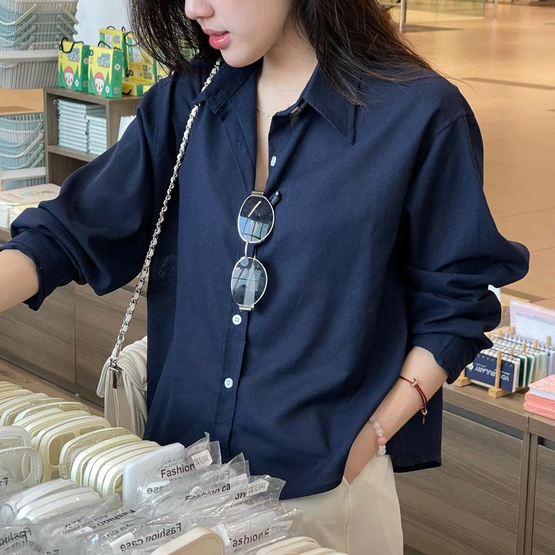 Áo Sơ Mi Croptop Linen, Áo Sơmi Nữ Dài Tay Basic Trơn, Áo Somi Kiểu Form Rộng Mùa Hè Thoáng Mát Miho House