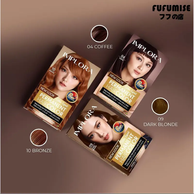 FUFUMISE | IMPLORA New Permanent Hair Color | Semir Rambut | Pewarna Rambut | BPOM Blonde Brown 4