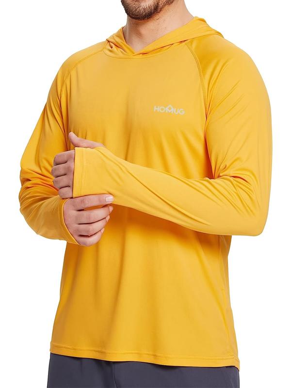 Men's Loose Letter Print Long Sleeve Hooded Rashguard, Quick Dry Lightweight Sun Protection Thumb Holes Top for Outdoor Activities, Men's Sport & Outdoor Clothing for Fall & Winter, Gym Tops 2