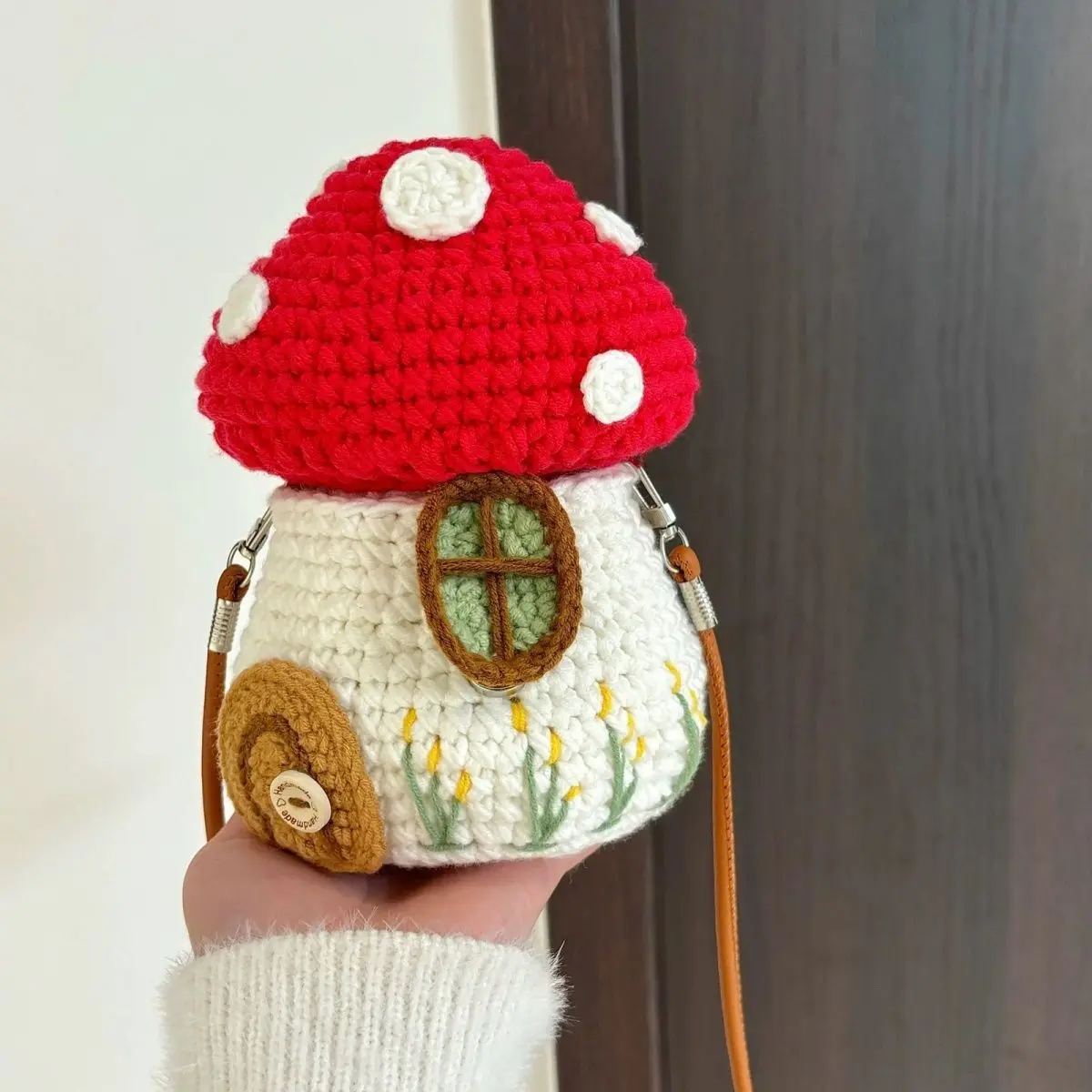 2025 Crochet Mushroom House Bag Hand-Woven DIY Material Bag Homemade Cute Purse Shoulder Messenger Bag