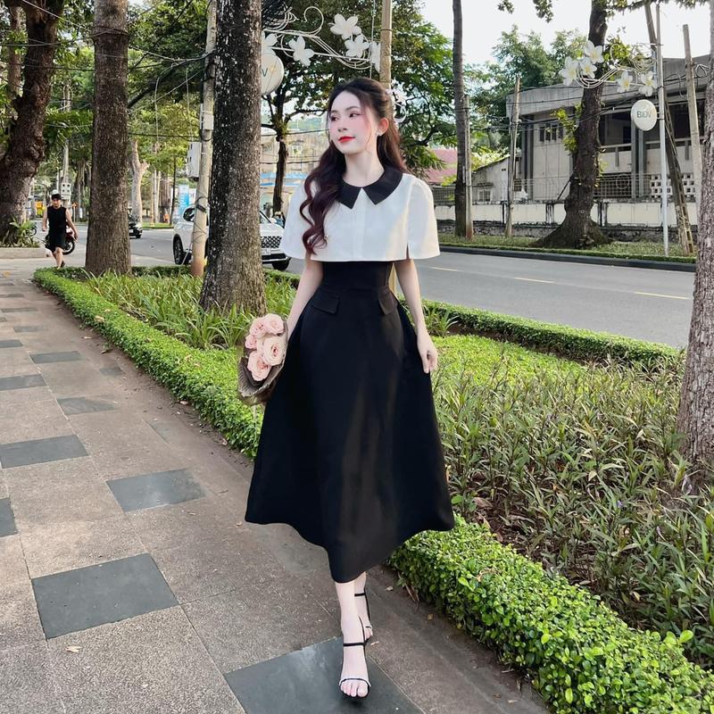 Set áo trắng cổ sen váy maxi dài nắp túi xinh xắn nhẹ nhàng nữ tính Mai Chi Store MC269