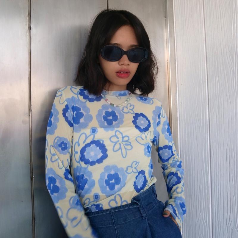 House of KYNY  - Ethereal Blue Mesh Top - Atasan Wanita Print Shirt Motif - Outfit Konser 4