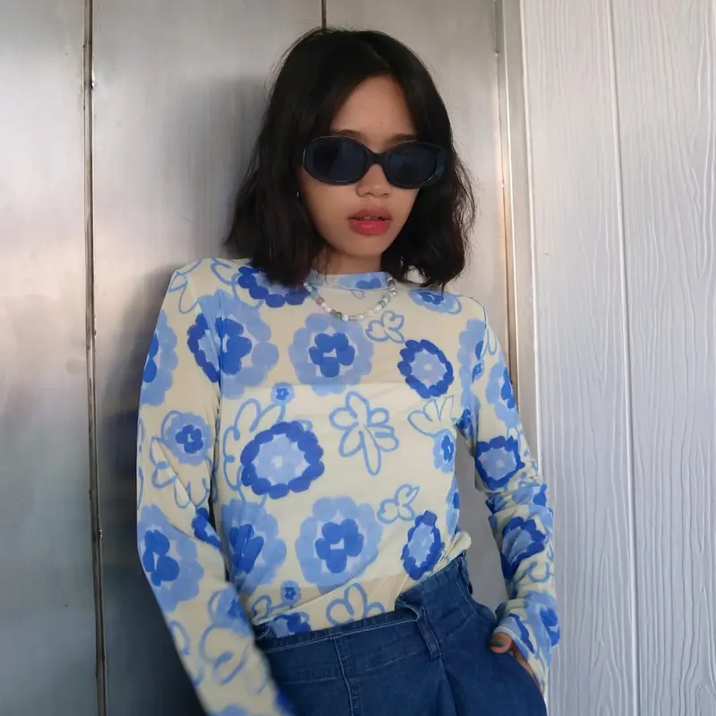 House of KYNY  - Ethereal Blue Mesh Top - Atasan Wanita Print Shirt Motif - Outfit Konser 3