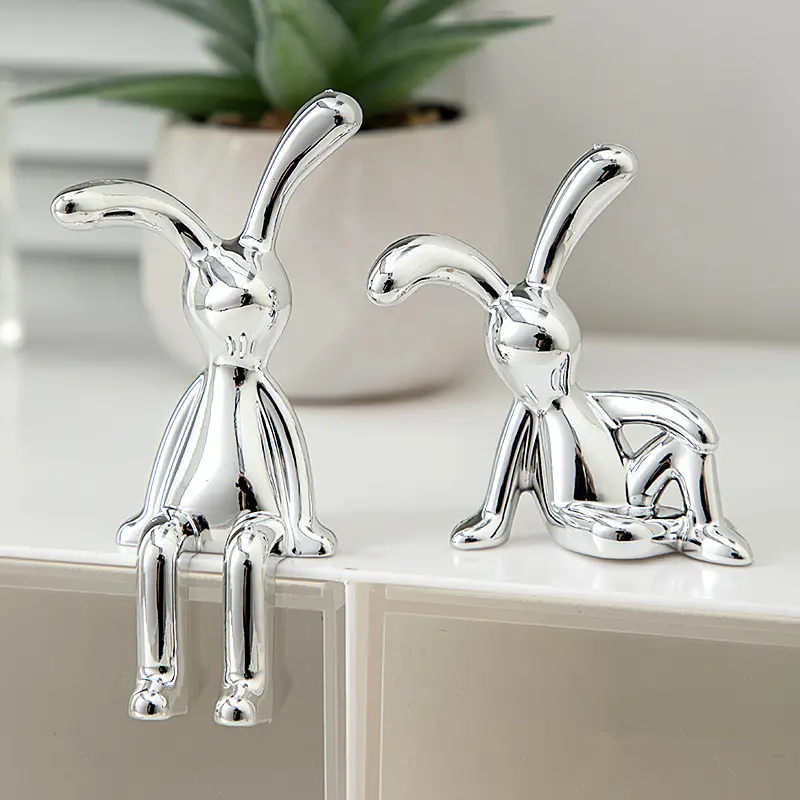 Nordic Style Creative Bunny Small Ornaments Silver Multicolor Electroplated Rabbit Statue Desktop Small Ornaments Small Ornaments Creative Desktop Small Crafts Gift for Friends