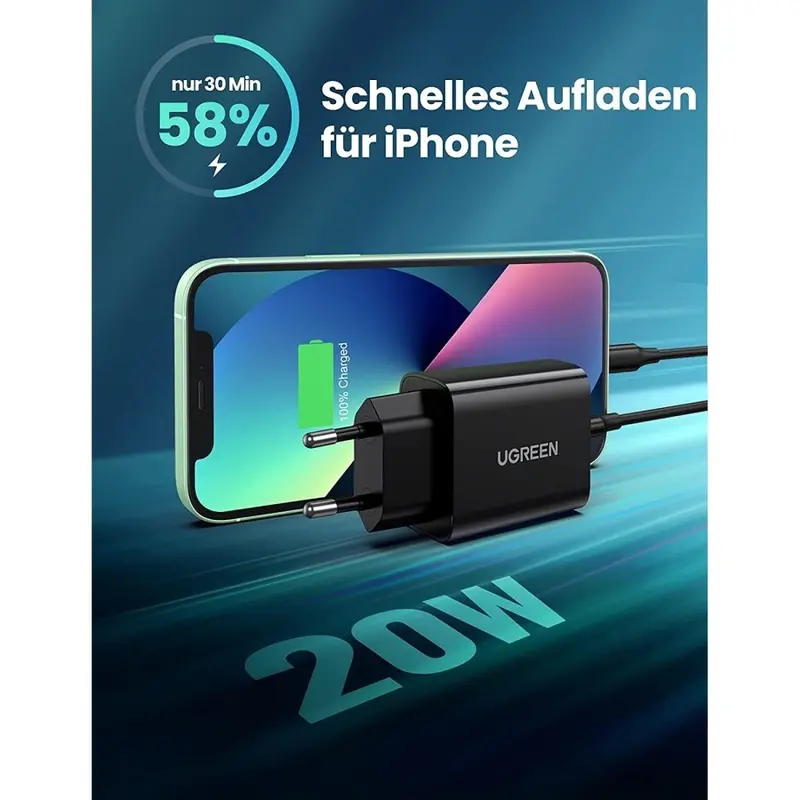 UGREEN Adaptor Adapter Kepala Charger iPhone 14 13 12 11 X 8 7 SE USB C 20W PD Fast Charging for iPhone CD137 1