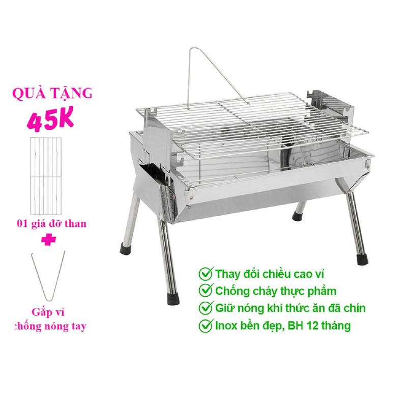 Bếp nướng than hoa dã ngoại VCS lò nướng than inox mini gấp gọn bbq ngoài trời quay thịt bếp than củi không khói