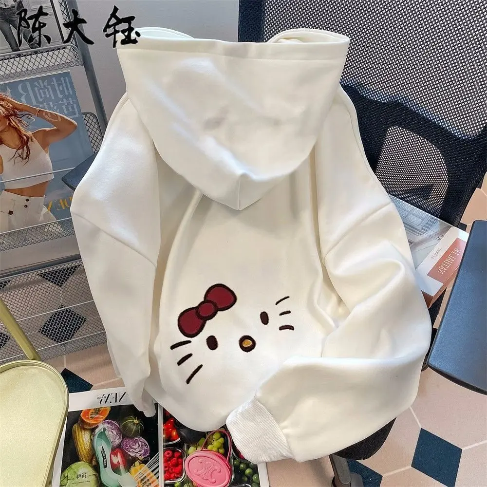 Áo khoác có mũ Hello Kitty, phong cách Nhật Bản, dành cho nam và nữ, thích hợp cho mùa xuân và mùa thu, ngoại Cỡ, Dáng Rộng rãi, thích hợp cho các cặp đôi Ngọt Ngào, áo nhỏ nhắn