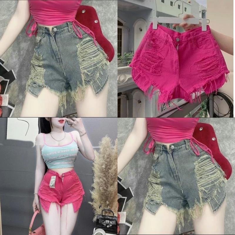Quần đùi jean LỘ TÚI VẢI JEAN rách cào_Q 92_chân ngắn BTQ2 Nữ Women
