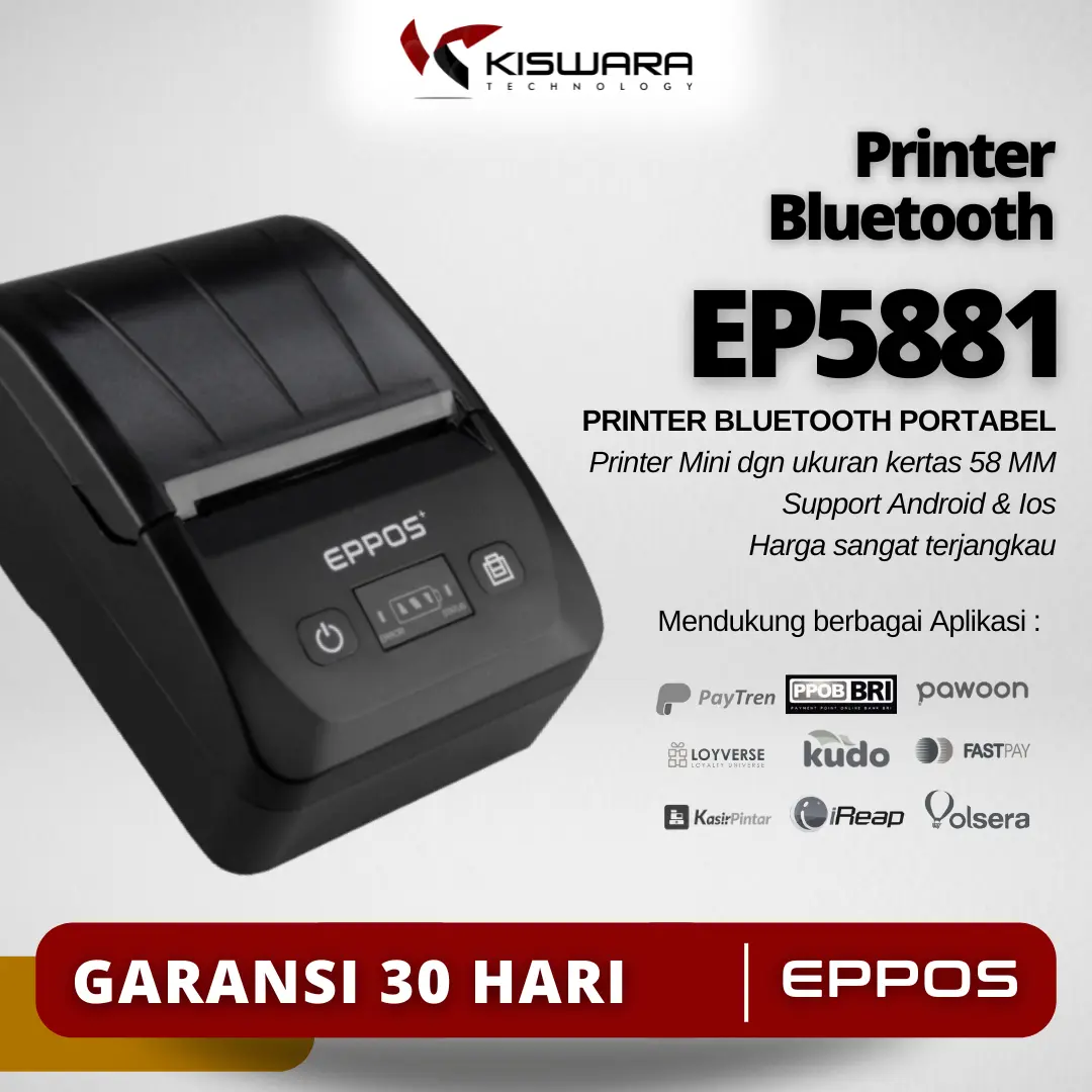 Portable Mini Printer Bluetooth EPPOS EP5881 58mm Print Struk Resi (Battery)