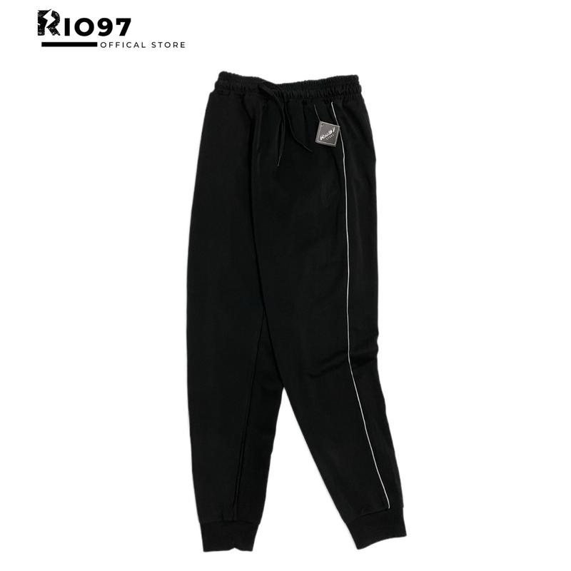 Quần Jogger Thể Thao Nam Nữ Chất Thun Poly Cotton 4 Chiều 1 Sọc Nhỏ Đen Trắng Sport Tập Thể Dục Gym