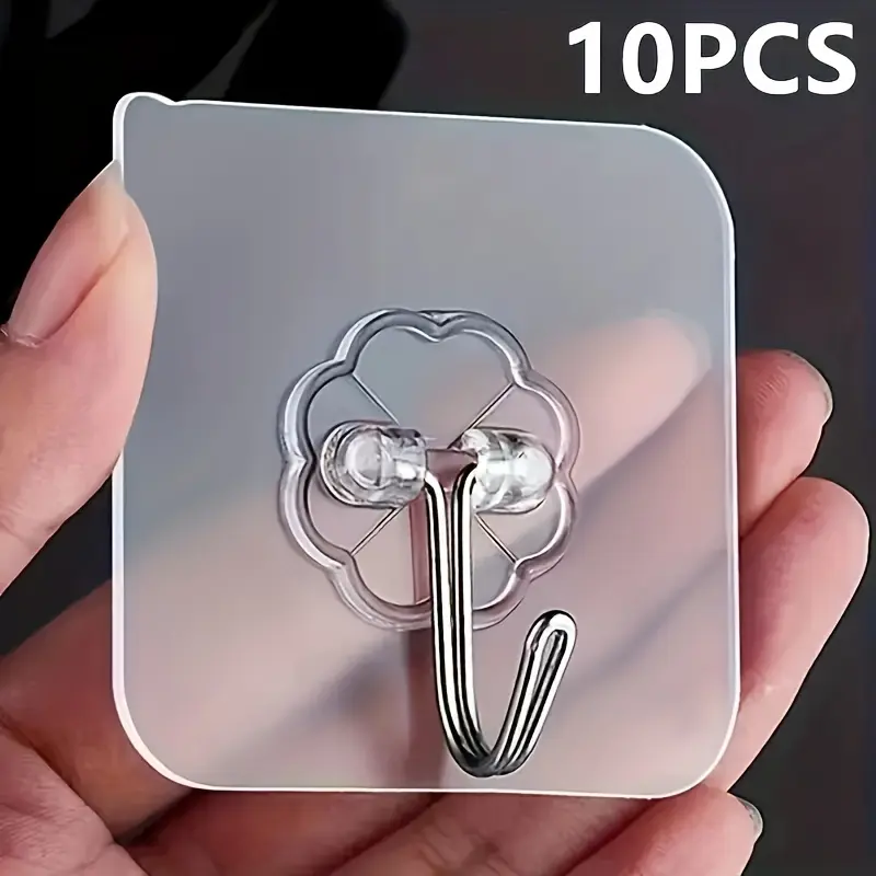 10pcs  Traceless Wall Hooks, Punch-Free Self-Adhesive Plastic Hook Rack for Keys, Hats, Towels - Casual Style Home Organization for Bathroom, Bedroom, Office, Kitchen, Utility Hooks，wall hook wall  hook Organiser