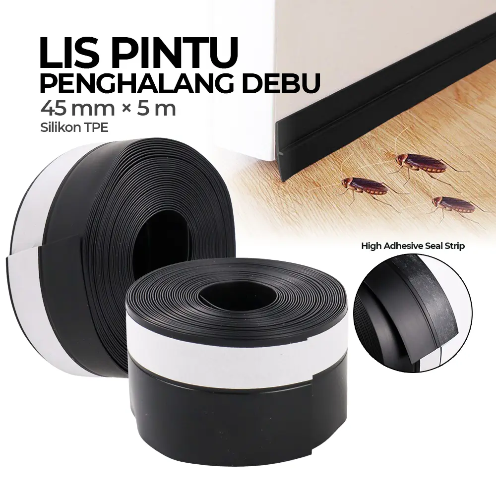 Penutup debu KALYNN Lis Pintu Penghalang Debu Door Seal Strip 45 mm x 5 m - EACC25 - Black