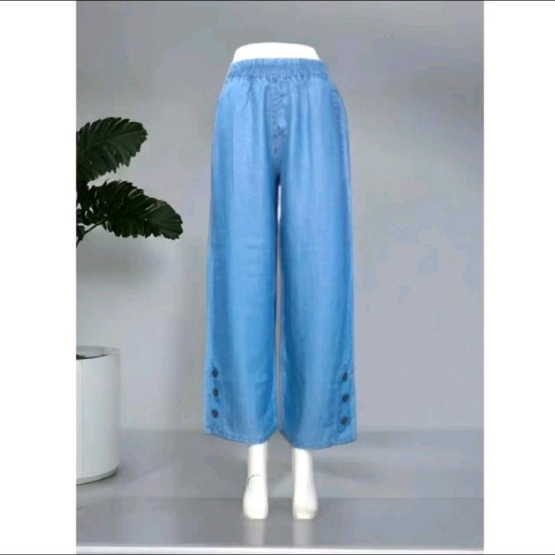 Quần nữ dài ống rộng jean giấy lụa dũ mềm. mịn mát, lai đóng nút cá tính Pantsy45..80kg