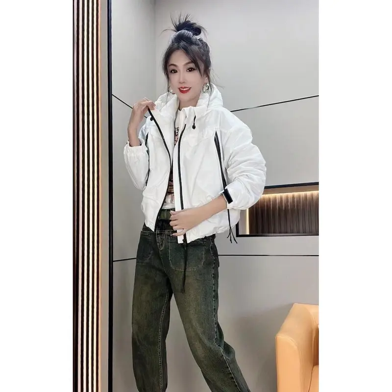 Áo Khoác Cotton, Phong Cách Hàn Quốc, Dáng Rộng Rãi Và Thường Ngày, Có Mũ Trùm Đầu, Túi Lớn, Khóa Kéo, Dành Cho Nữ Công Nhân, Áo Khoác Gió, Hàng Mới Về Năm 2025 2
