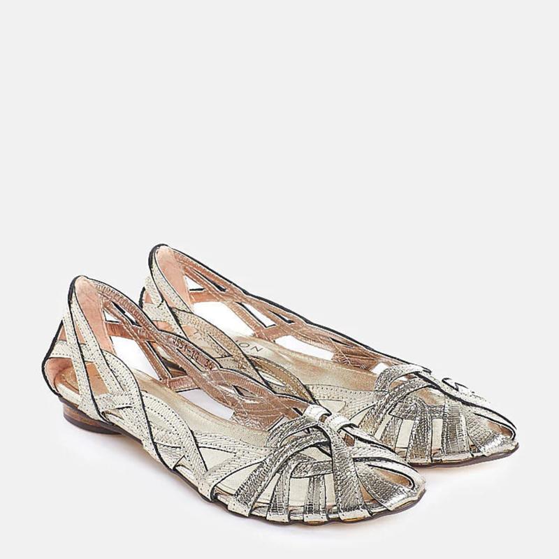 Giày búp bê da Pazzion Brook Gold Strappy Flats 1