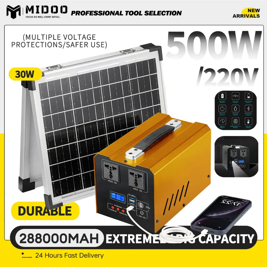 MIDOO 60hz Portable Power Station 500W/288,000MAH Powerbank Solar ...